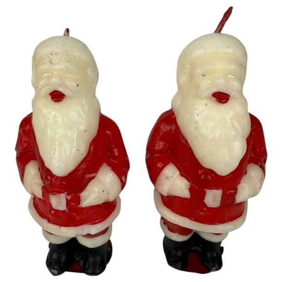 2 Vintage Santa Claus Wax Candle Figures By Tavern 4.5” Tall Christmas Novelty - Picture 1 of 9